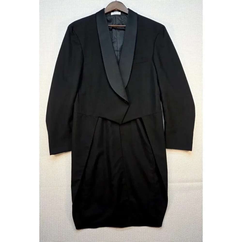 VTG 80s Lord West Black Tuxedo Tailcoat 41L Wool Shawl Lapel Formal Dress Jacket